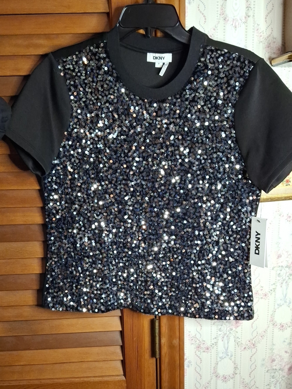 DKNY Black Sequin Top NWT Medium